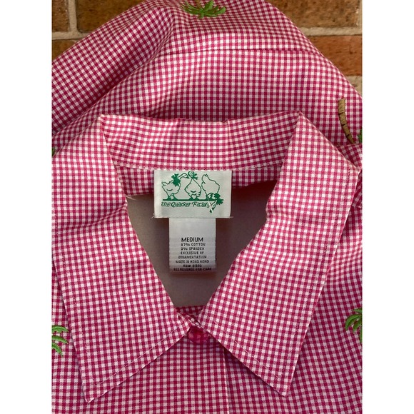 Quacker Factory Lightweight Jacket Fuchsia White Gingham Palm Trees Embroidery - Picture 8 of 8